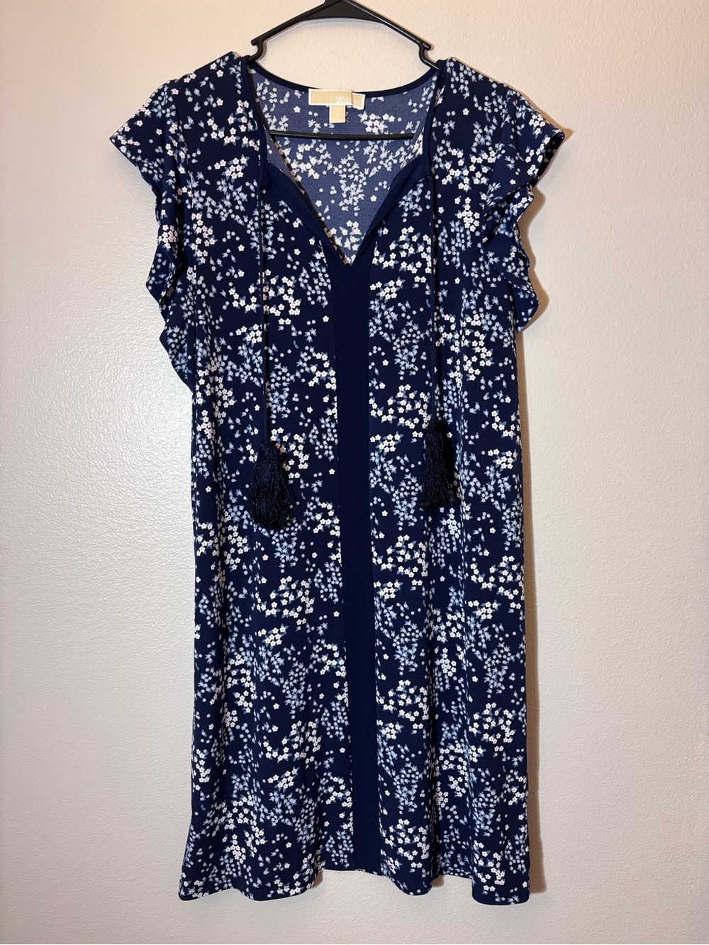MICHAEL Michael Kors Navy and White Floral Tassel Midi Dress